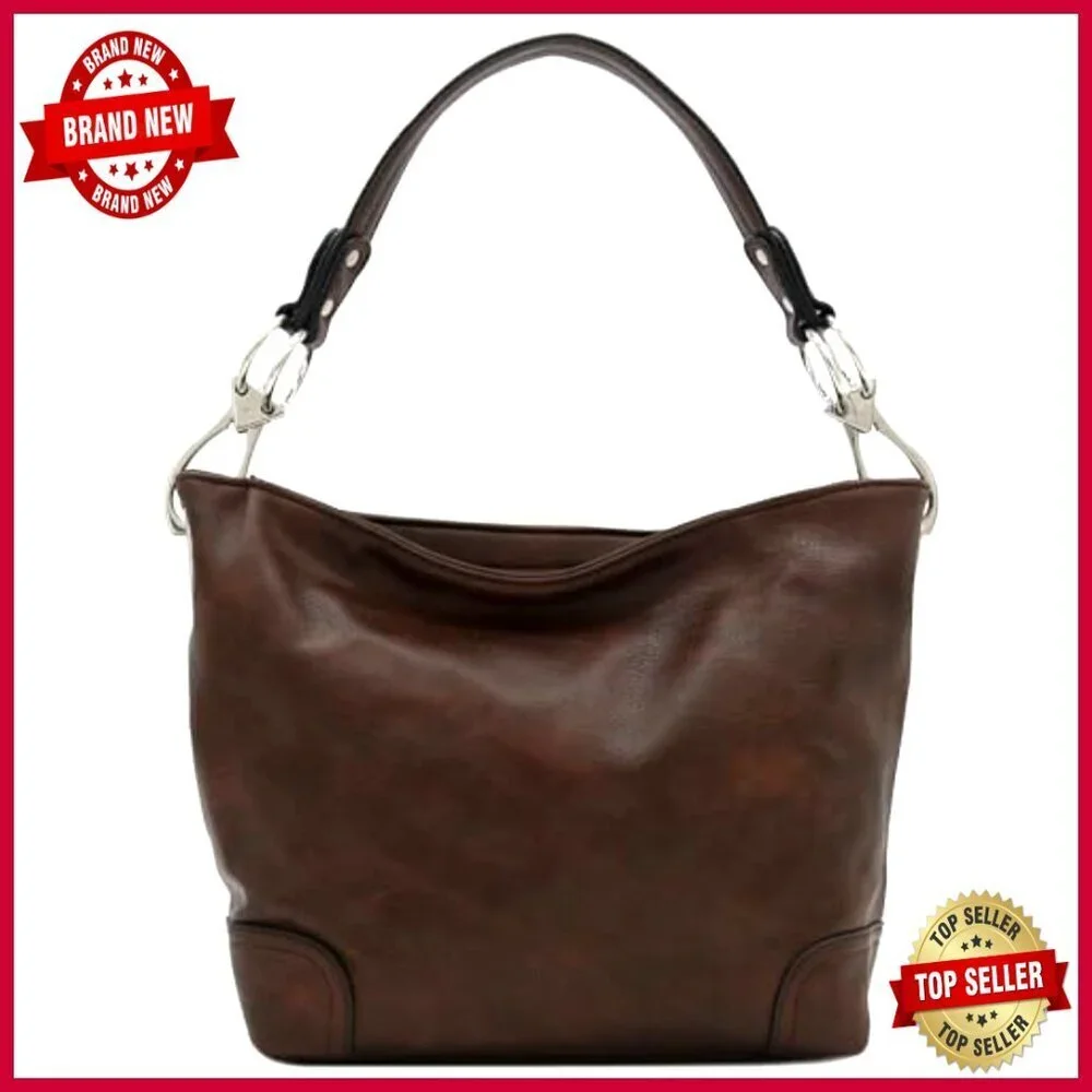 Large Faux Leather Hobo Bag with Snap Hook Hardware, Zipper Pockets